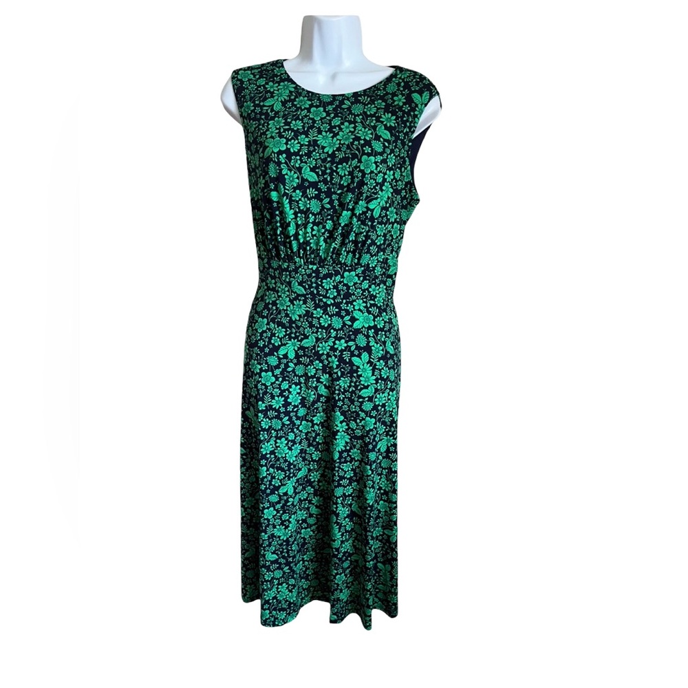 Maggy London Black and Green Floral Midi Dress